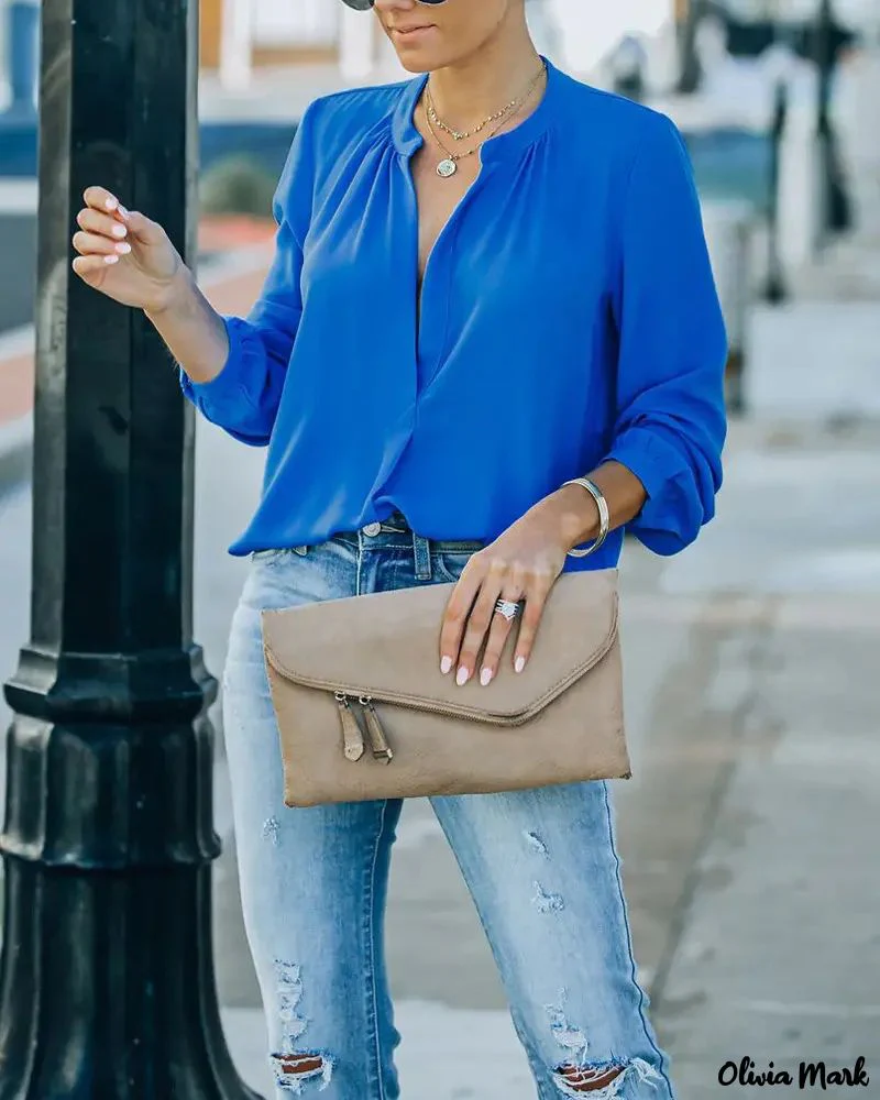 Deanwangkt - Solid Long Sleeve Curved Hem Top - Deanwangkt