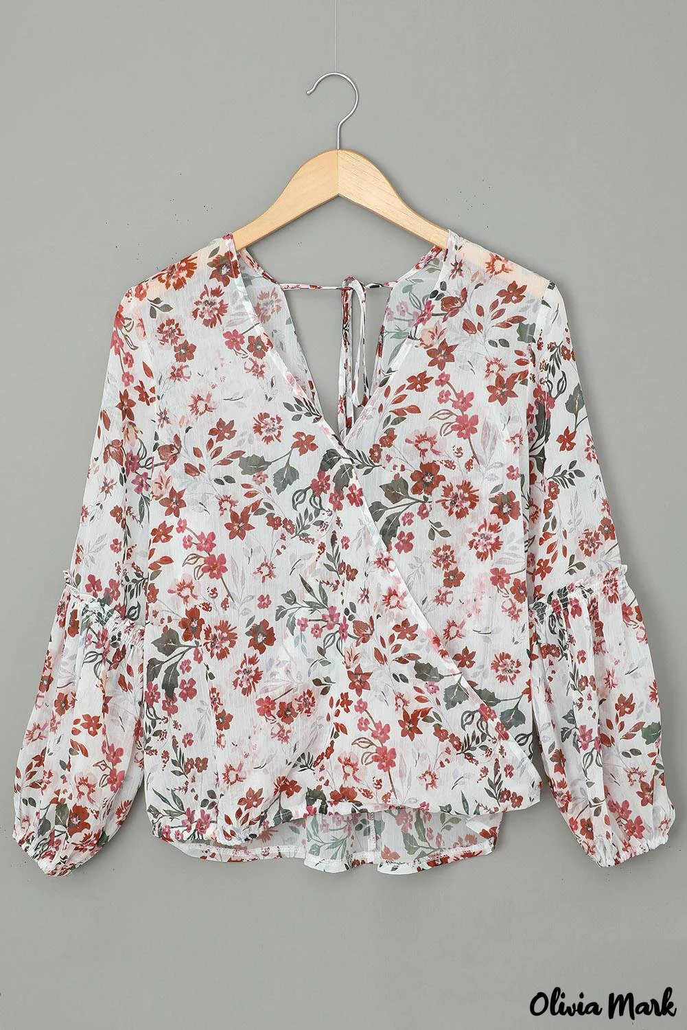 Deanwangkt - Multicolor Draped V-Neck Floral Lantern Sleeve Blouse - Deanwangkt