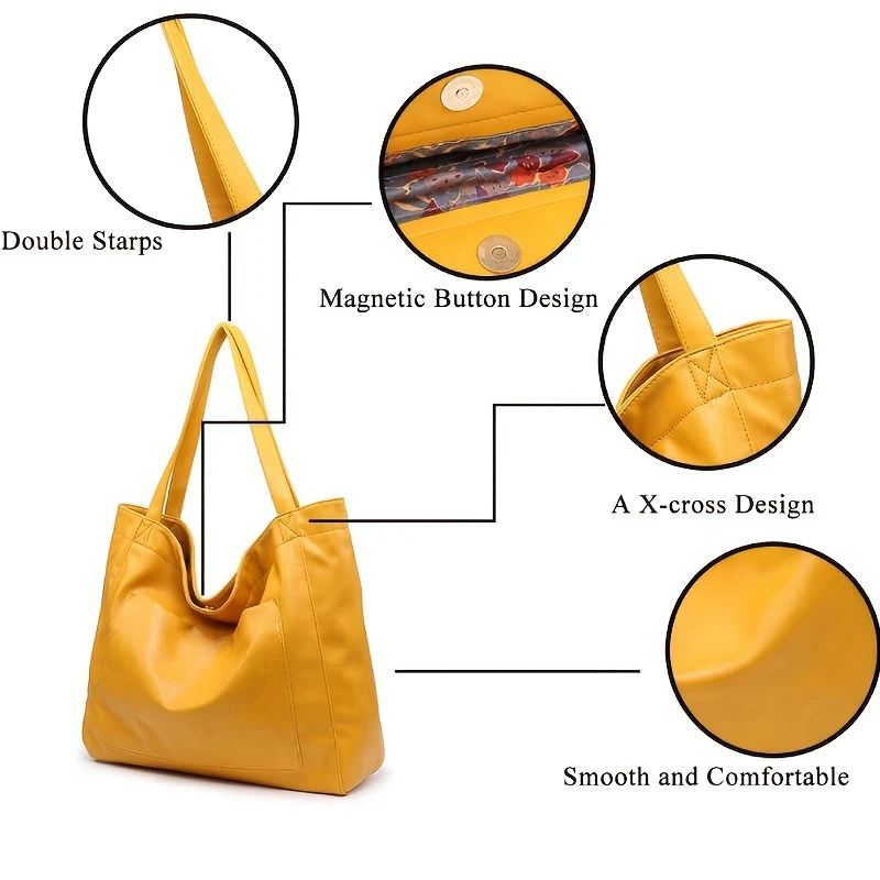 deanwangkt-1 Elegant Large Tote Bag, Women's Trendy Shoulder Bag With Front Pocket For Work & School - Deanwangkt