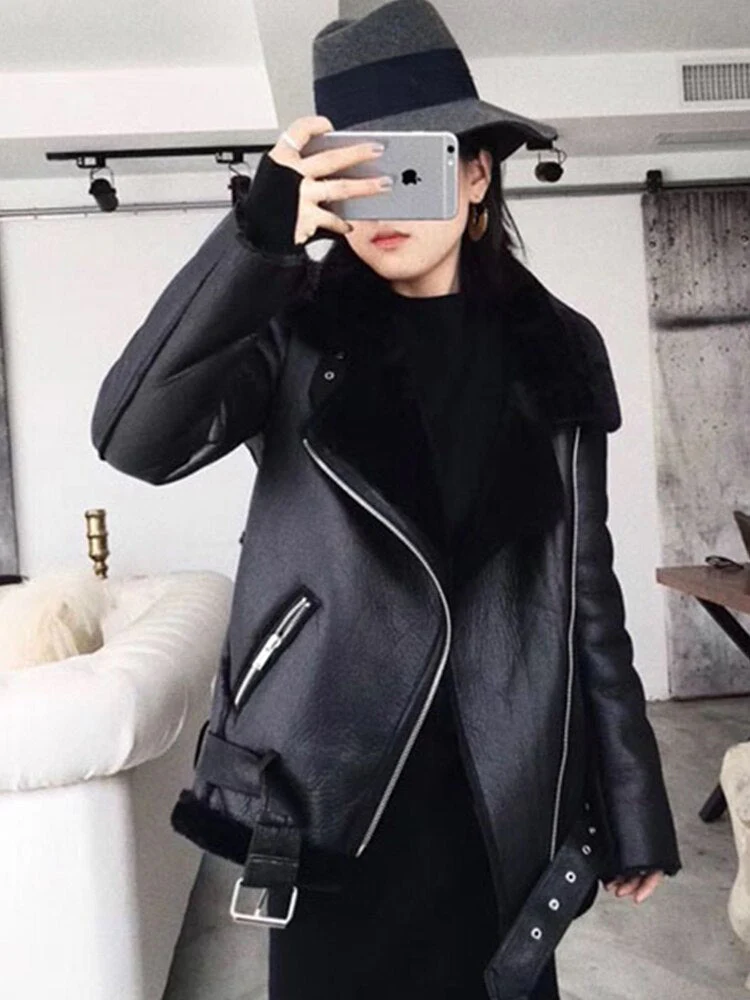 Black Friday Sales Winter Coats Women Thick Faux Leather Fur Sheepskin Coat Female Fur Leather Jacket Aviator Jacket Casaco Feminino - Deanwangkt