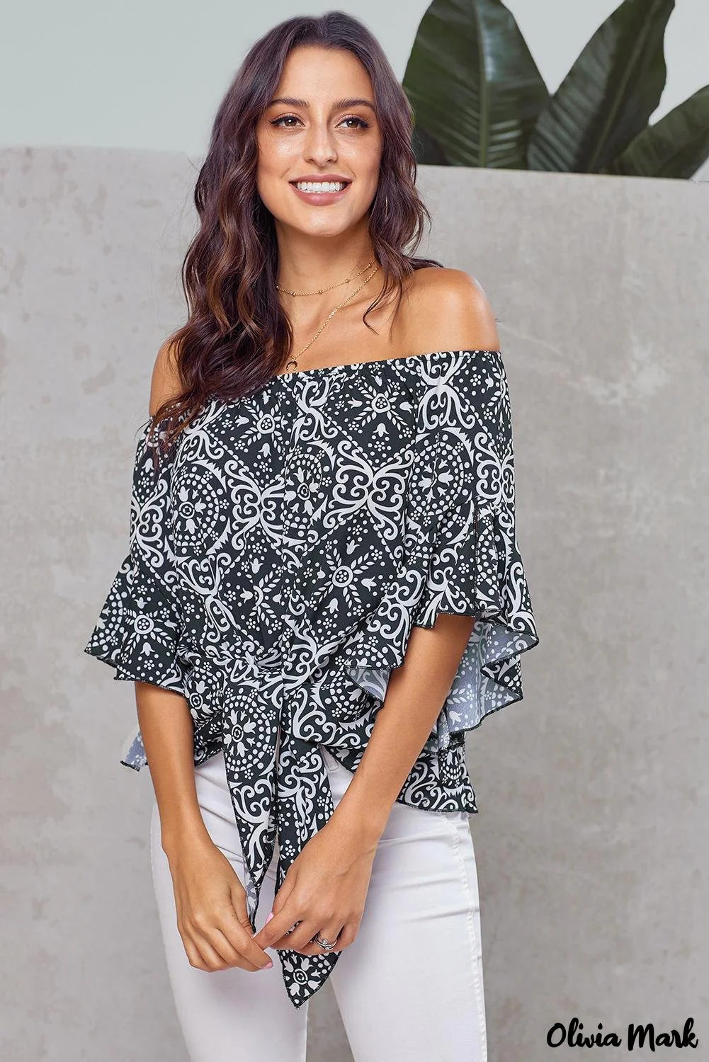 Deanwangkt - Bohemian red blouse with floral print and bare shoulders - Deanwangkt