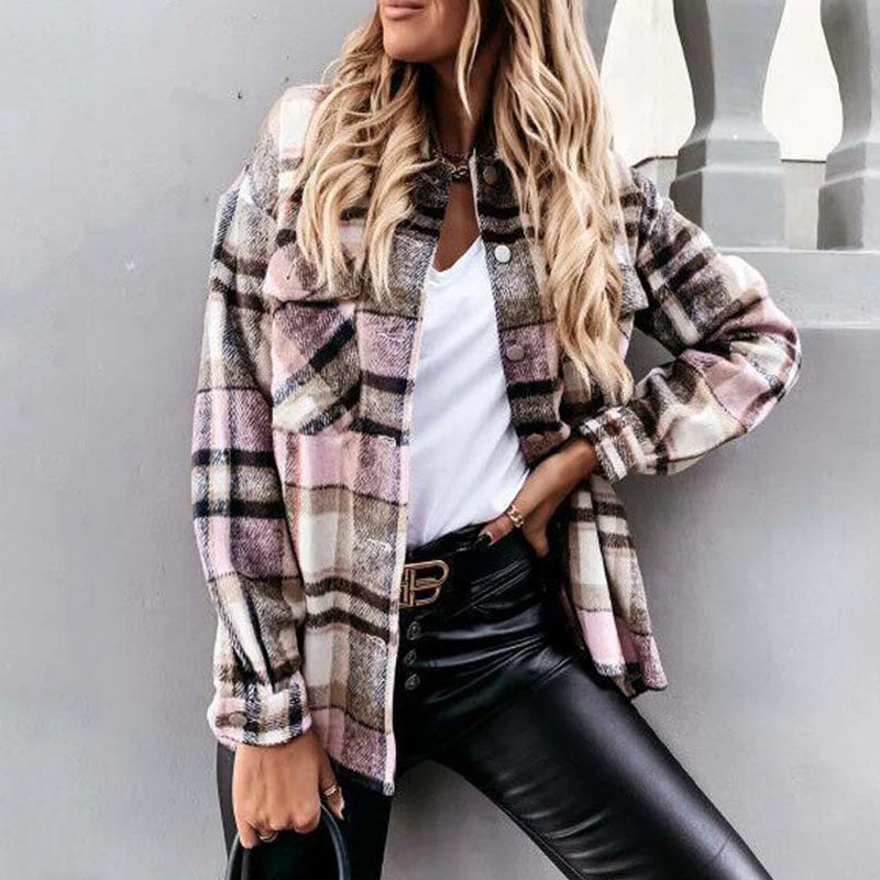 Christmas Gift Autumn Jackets Coats Women Winter Plaid Jacket Female Overshirt Long Checkered Jacket Women Shirt Coat For Women Deanwangkt - Deanwangkt
