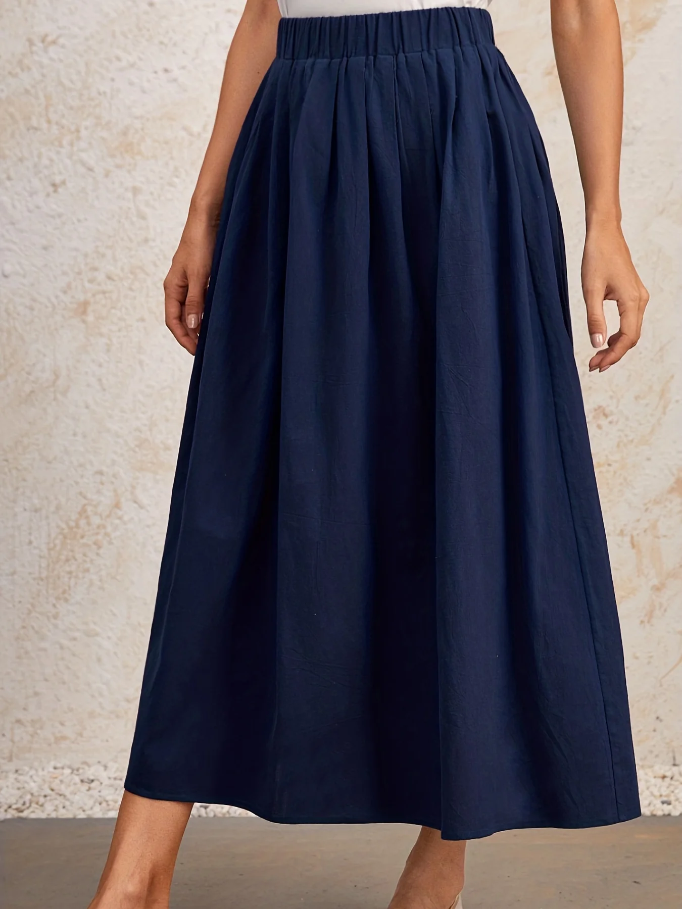 deanwangk Solid Elastic Waist Skirt, Casual Skirt For Spring & Summer, Women's Clothing - Deanwangkt