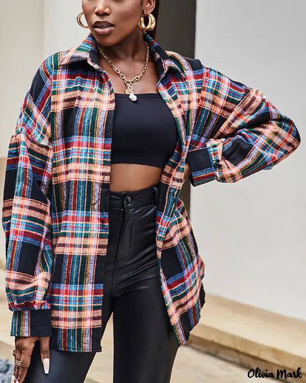 Deanwangkt - Plaid Print Long Sleeve Button Up Jacket - Deanwangkt