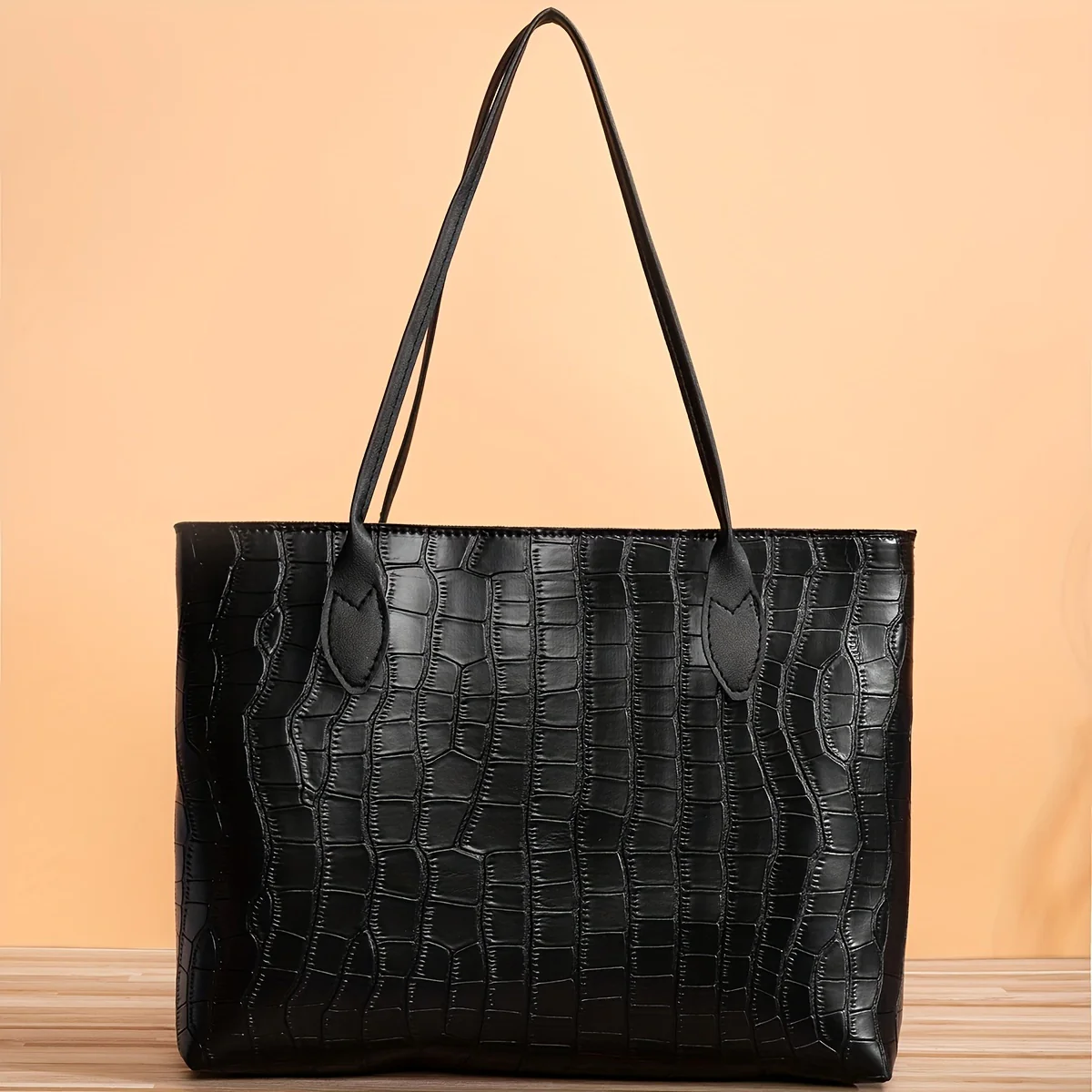 deanwangkt  Classic Large Capacity Tote Bag, Crocodile Embossed Shoulder Bag, Women's Versatile Bag For Work & Commute - Deanwangkt