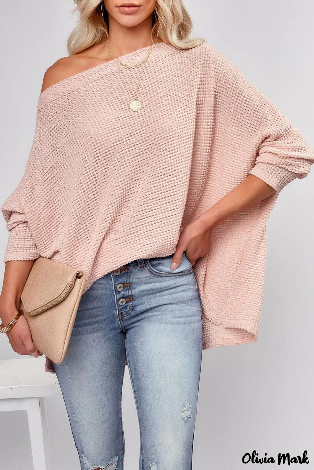 Deanwangkt - Pink Waffle Mesh Eyelet Long Sleeve Blouse - Deanwangkt