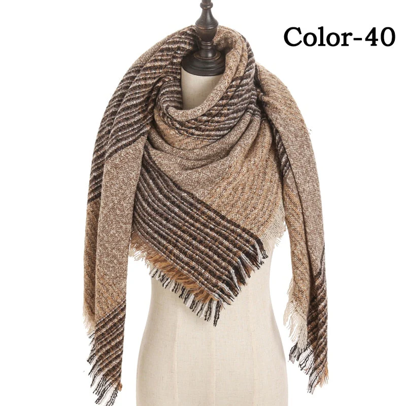 Christmas Gift Deanwangkt New Winter Knitted Scarf Cashmere Pashmina Women Warm Neck Scarves Shawls Plaid Wraps Triangle Stoles Lady Bandana - Deanwangkt