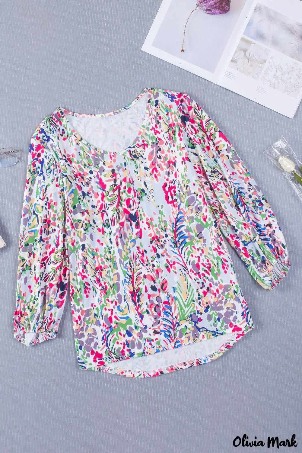Deanwangkt - Green Floral Print Puff Sleeve Loose Blouse - Deanwangkt