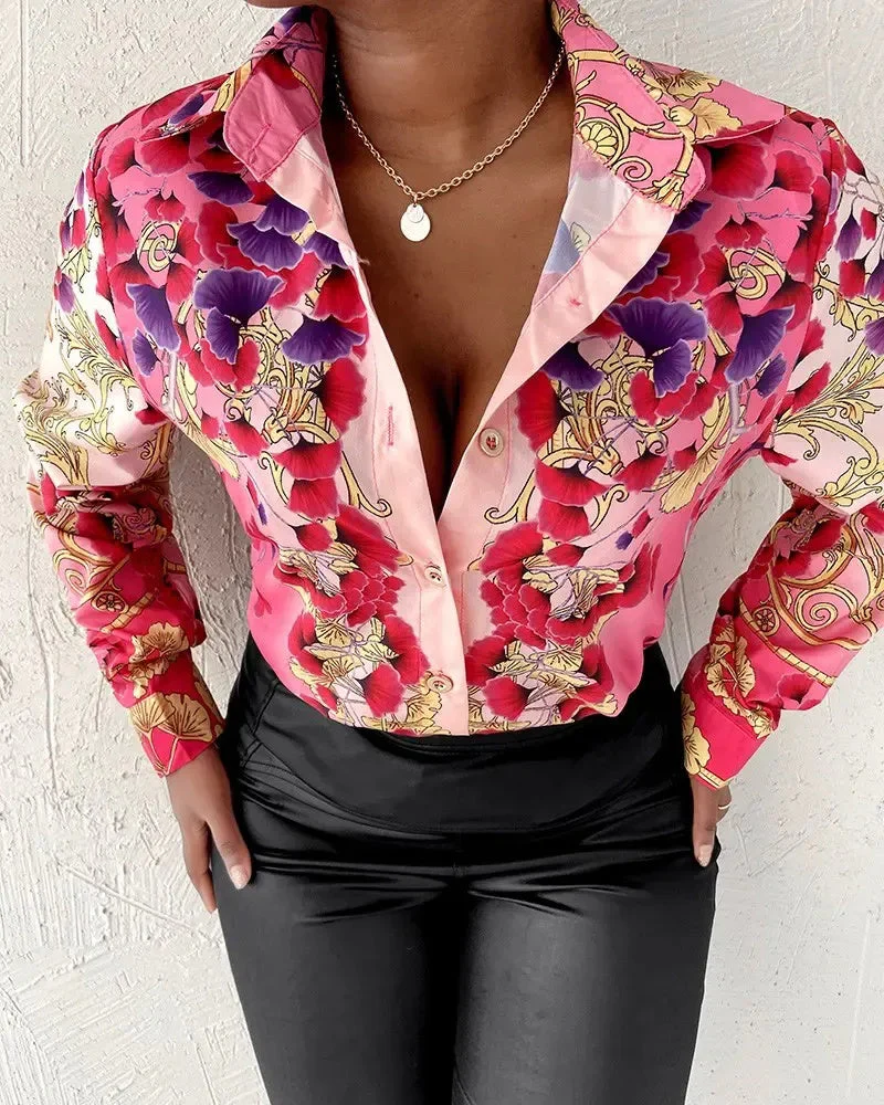 Deanwangkt - Floral Print Button Up Long Sleeve Top - Deanwangkt