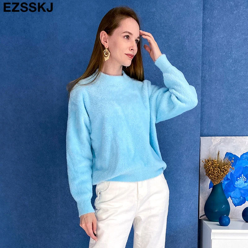 Christmas Gift autumn winter oversize thick mink cashmere sweater poullovers women batwing sleeve Deanwangkt female casual warm fur sweater jumper - Deanwangkt