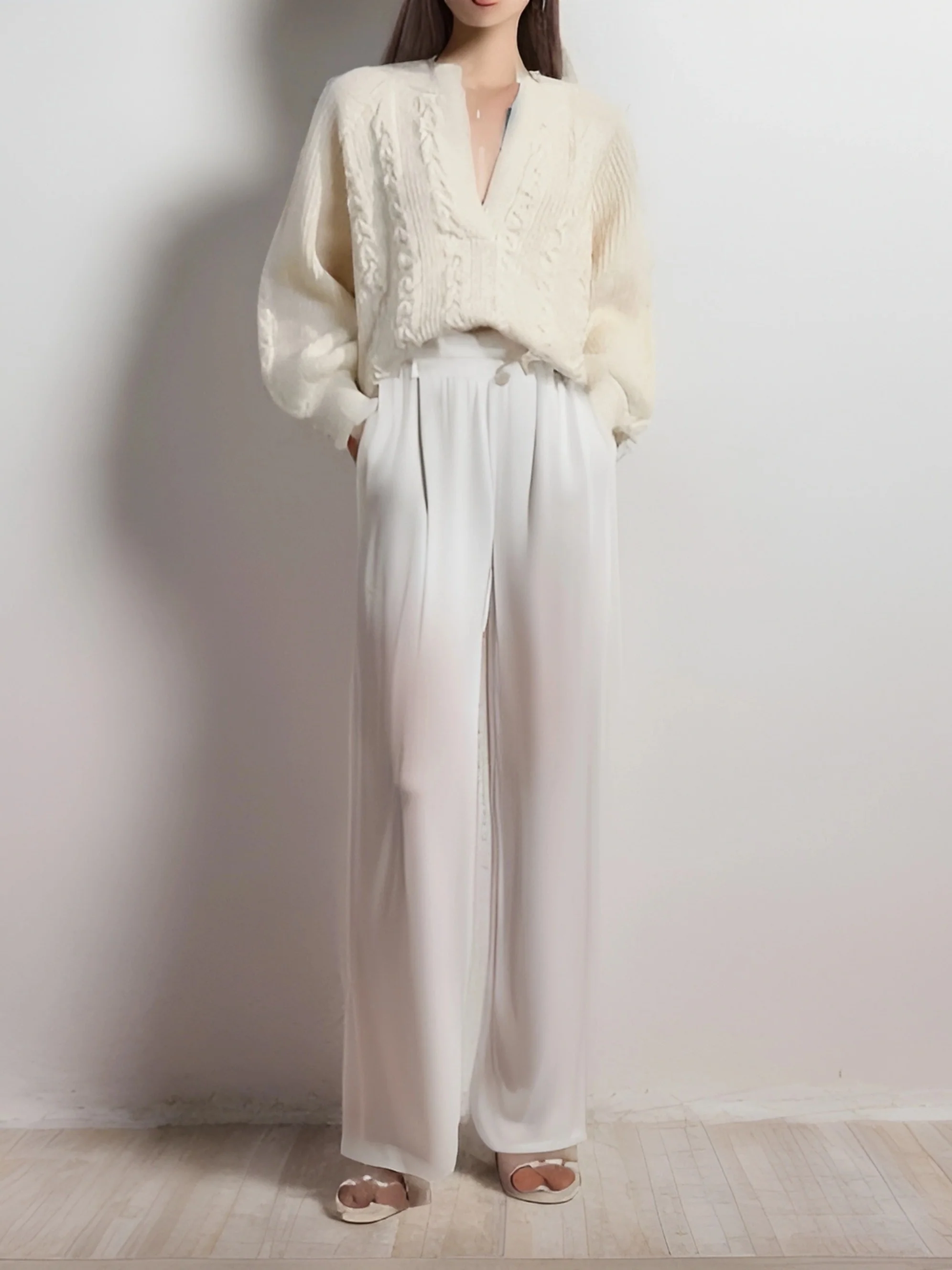 deanwangkt-1  Solid Notched Neck Cable Knit Sweater, Casual Long Sleeve Raglan Shoulder Sweater, Women's Clothing - Deanwangkt