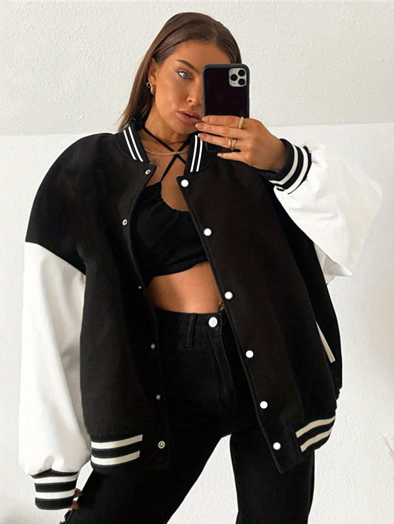 deanwangkt-1 Preppy Classic Varsity Jacket, Long Sleeve Casual Jacket For Spring & Fall, Women's Clothing - Deanwangkt