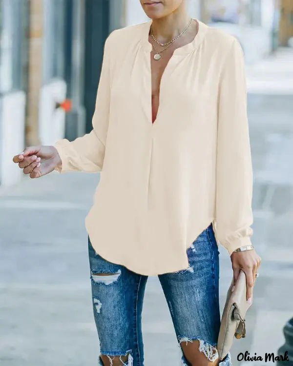 Deanwangkt - Solid Long Sleeve Curved Hem Top - Deanwangkt