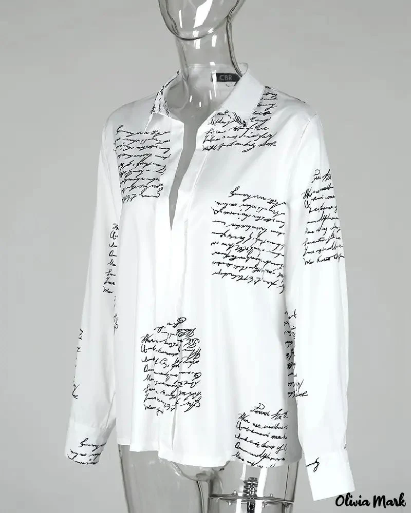 Deanwangkt - Casual Letter Print Long Sleeve Shirt - Deanwangkt