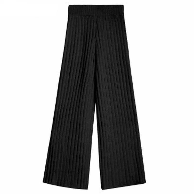 Christmas Gift  Casual Warm Loose Floor-length Sweater Pants for Women Autumn Winter High Waist Wide Leg Knitted Trousers Femme Deanwangkt - Deanwangkt