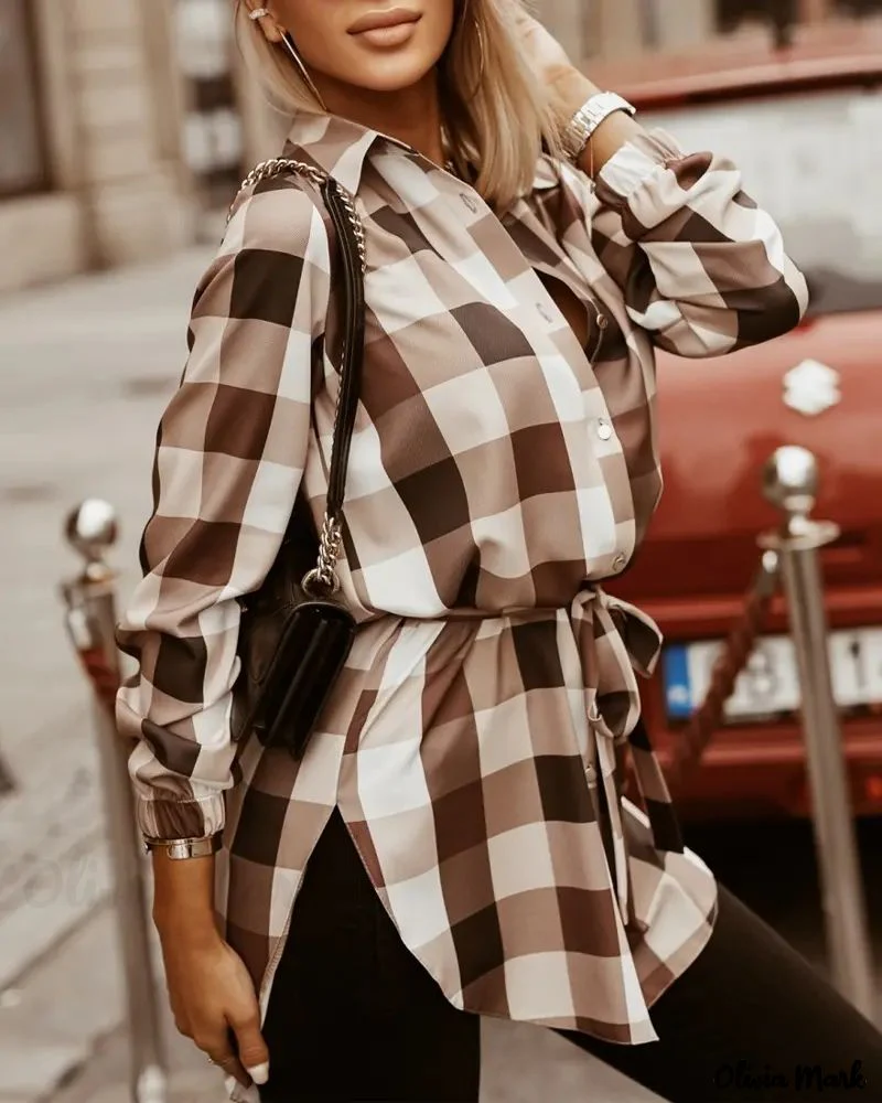 Deanwangkt - Plaid Print Long Sleeve Button-Up Shirt - Deanwangkt