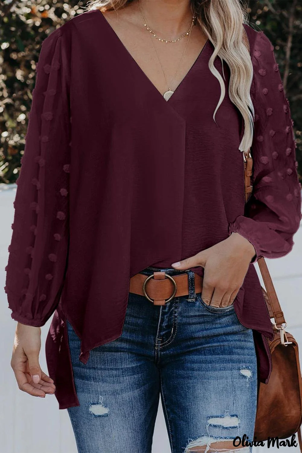 Deanwangkt - Black Polka Dot V-Neck Long Sleeve Blouse - Deanwangkt