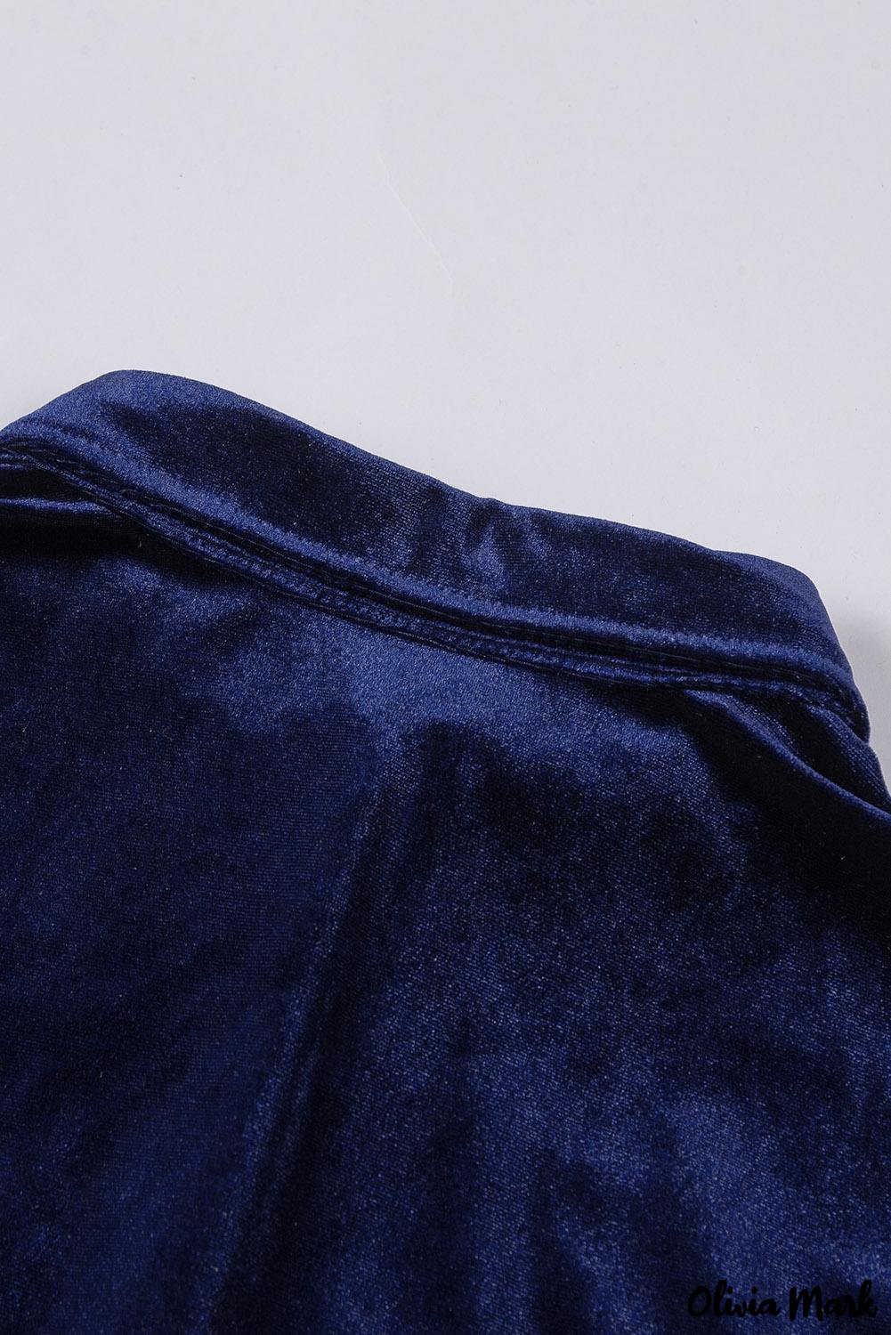 Deanwangkt - Navy Velvet Button Pocket Long Sleeve Shirt - Deanwangkt