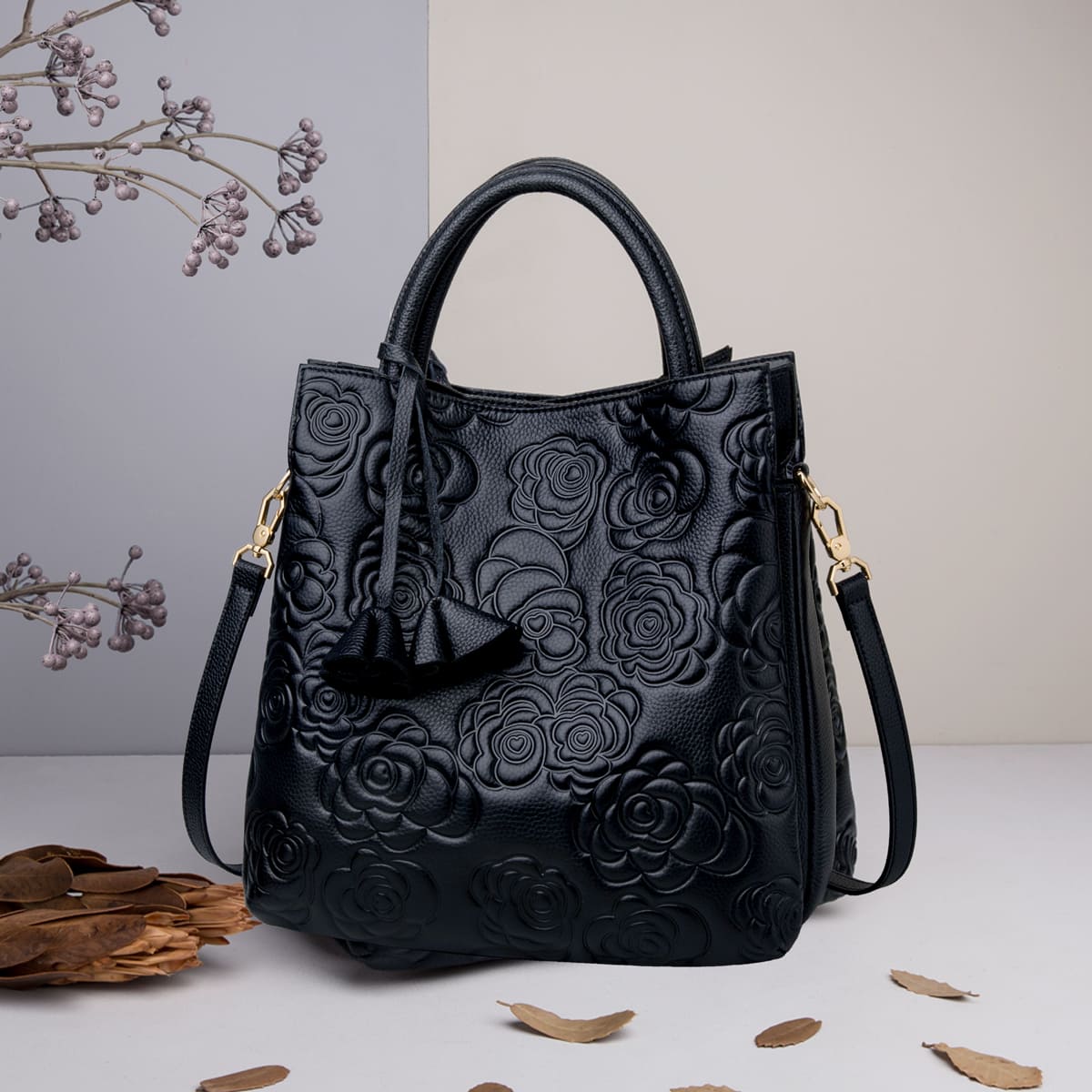 deanwangkt-1 Elegant Tote Bag With Zipper, Women's Trendy Handbag, Casual Floral Pattern Shoulder Bag For Work - Deanwangkt