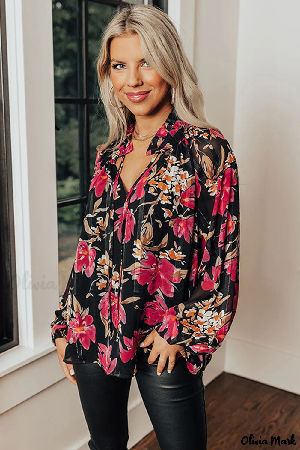 Deanwangkt - Black Floral Ruffle Collar Blouse - Deanwangkt