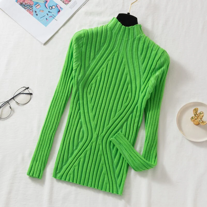 Christmas Gift Deanwangkt Autumn Rainbow Slim Solid Sweater Tops Pullover Knitted Sweater Women Casual Long Sleeve Office Lady Jumper Sweater 17041 - Deanwangkt