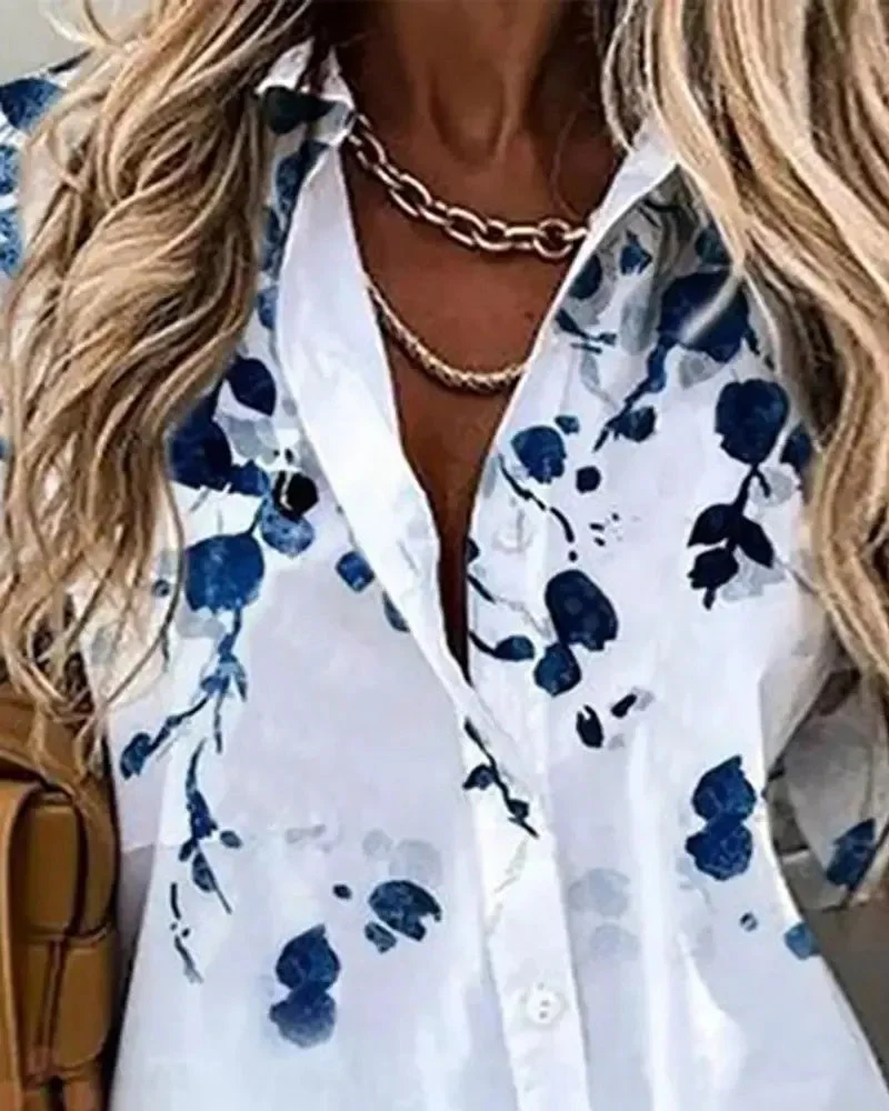 Deanwangkt - Floral Print Long Sleeve Button Down Shirt - Deanwangkt