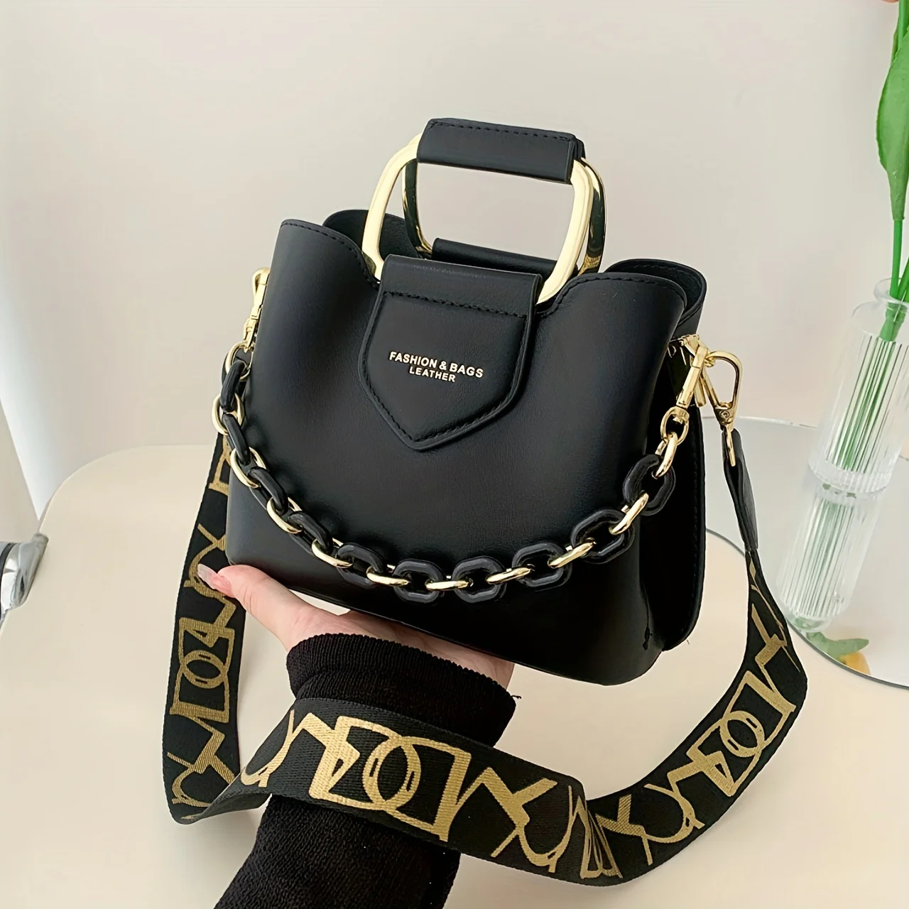deanwangkt-1 Fashion Top Handle Bucket Bag, Trendy PU Crossbody Bag, Women's Casual Handbag & Shoulder Satchel Purse - Deanwangkt