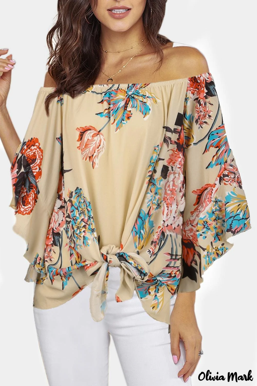 Deanwangkt - Blue Chiffon Off Shoulder Tie Front Blouse - Deanwangkt