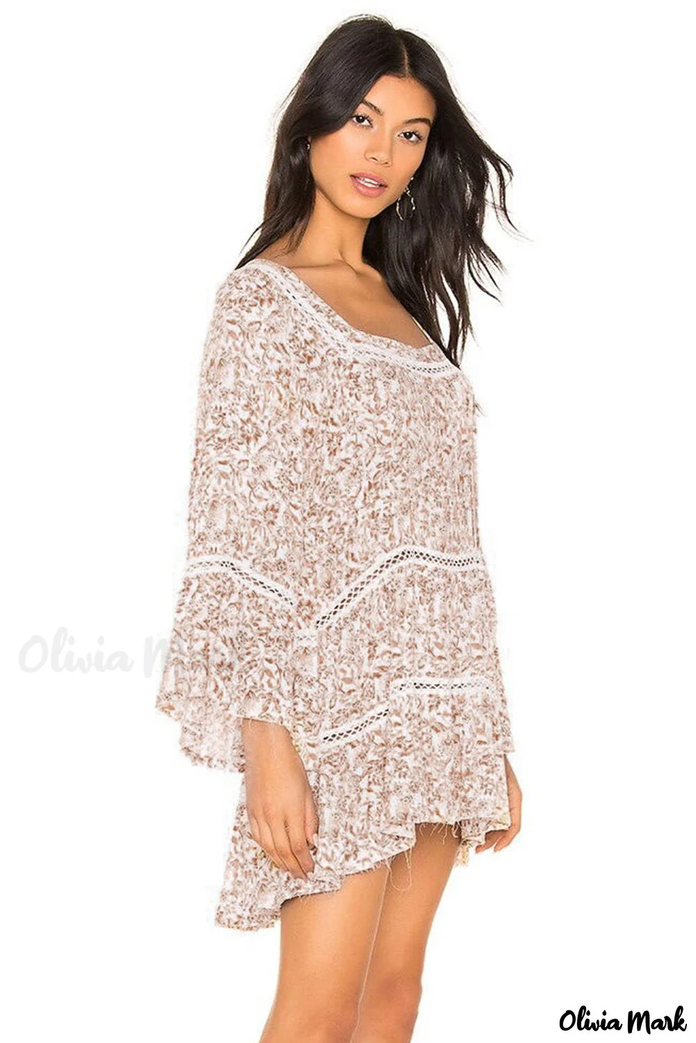 Deanwangkt - Loose beige tunic with flowers and hollowed out lace - Deanwangkt