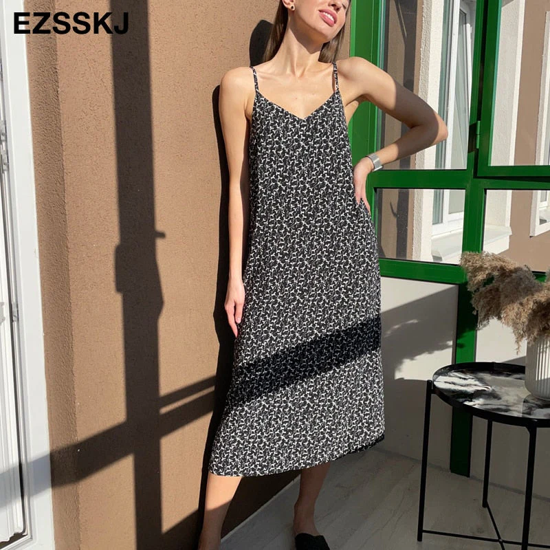 Christmas Gift A-line Spring summer  floral Deanwangkt Woman printed Stripe dress  Dress Casual Long Camisole dress Women Loose chiffon maix dress - Deanwangkt