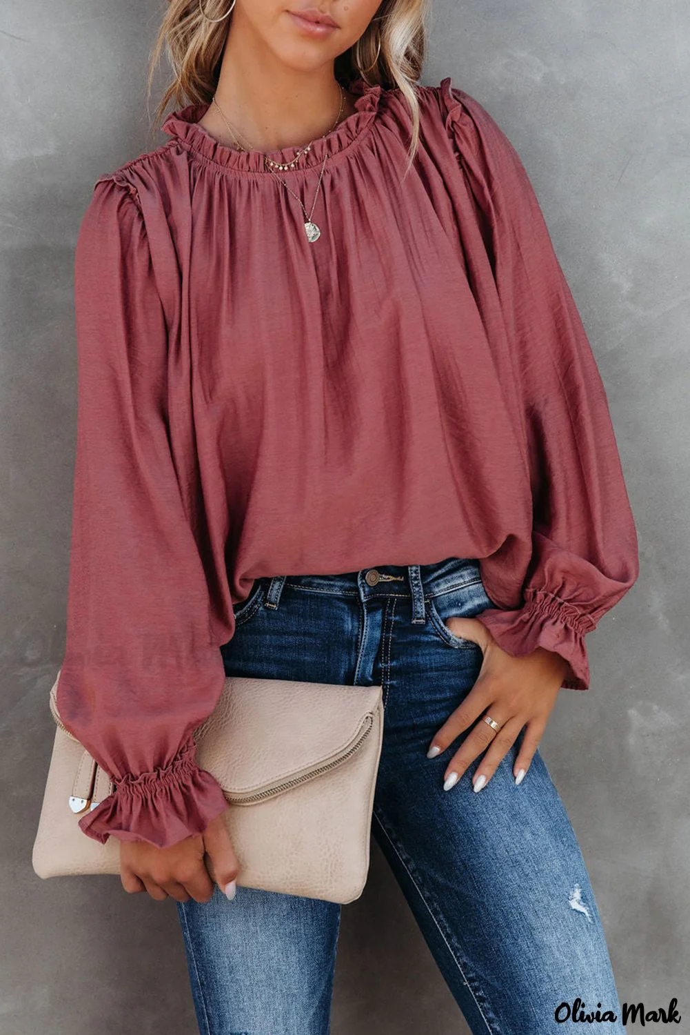 Deanwangkt - Red Long Sleeve Ruffled Blouse - Deanwangkt