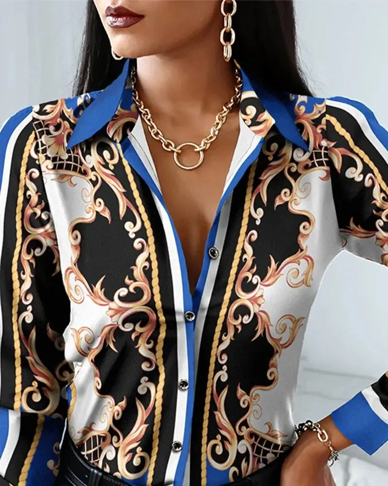 Deanwangkt - Baroque Print Long Sleeve Button Up Top - Deanwangkt