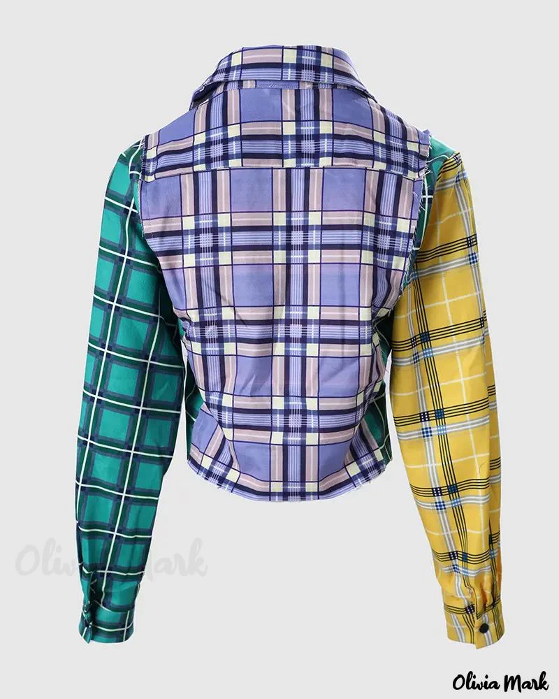 Deanwangkt - Color Block Check Print Long Sleeve Crop Top - Deanwangkt