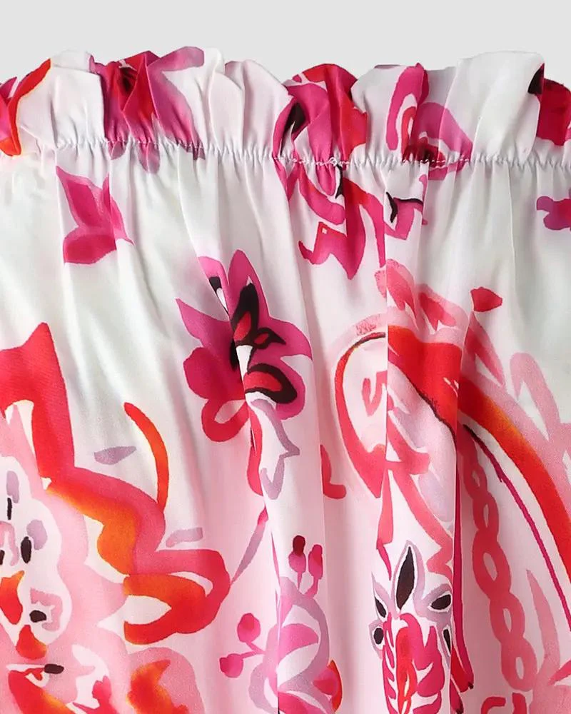 Deanwangkt - Floral Print Ruffle Hem Off Shoulder Top - Deanwangkt