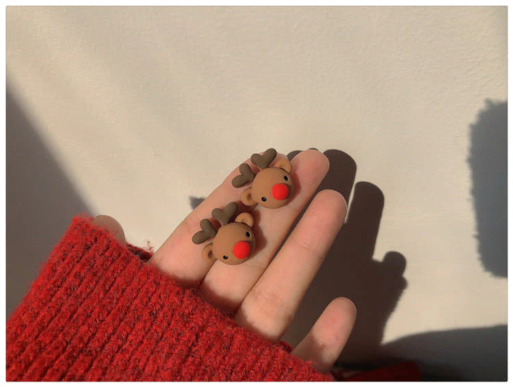 Christmas Gift Deanwangkt New Cute Earrings Christmas Deer Cartoon Children's Ear Clips Little Princess Baby Earrings Anti-pain Christmas Gifts - Deanwangkt