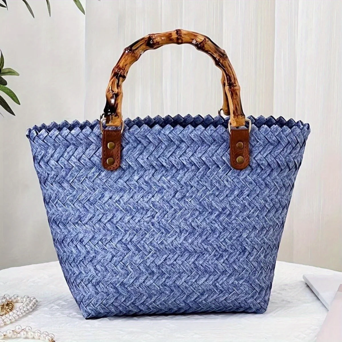 deanwangkt  Imitation Bamboo Handle For Handbag, Summer Straw Purse Handle Replacement, Crochet Bag Accessories Handle - Deanwangkt