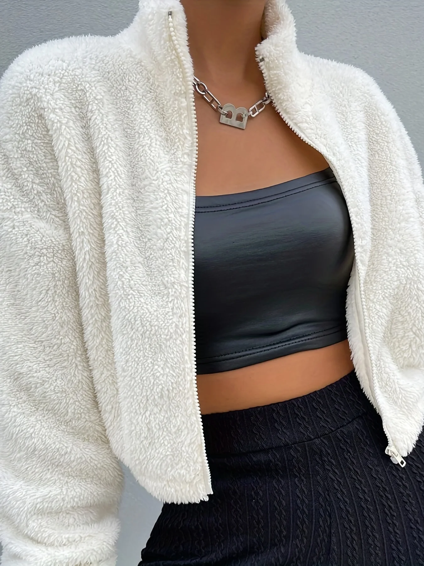 deanwangkt-1  Zip Up Teddy Jacket, Casual High Neck Long Sleeve Outerwear, Women's Clothing - Deanwangkt