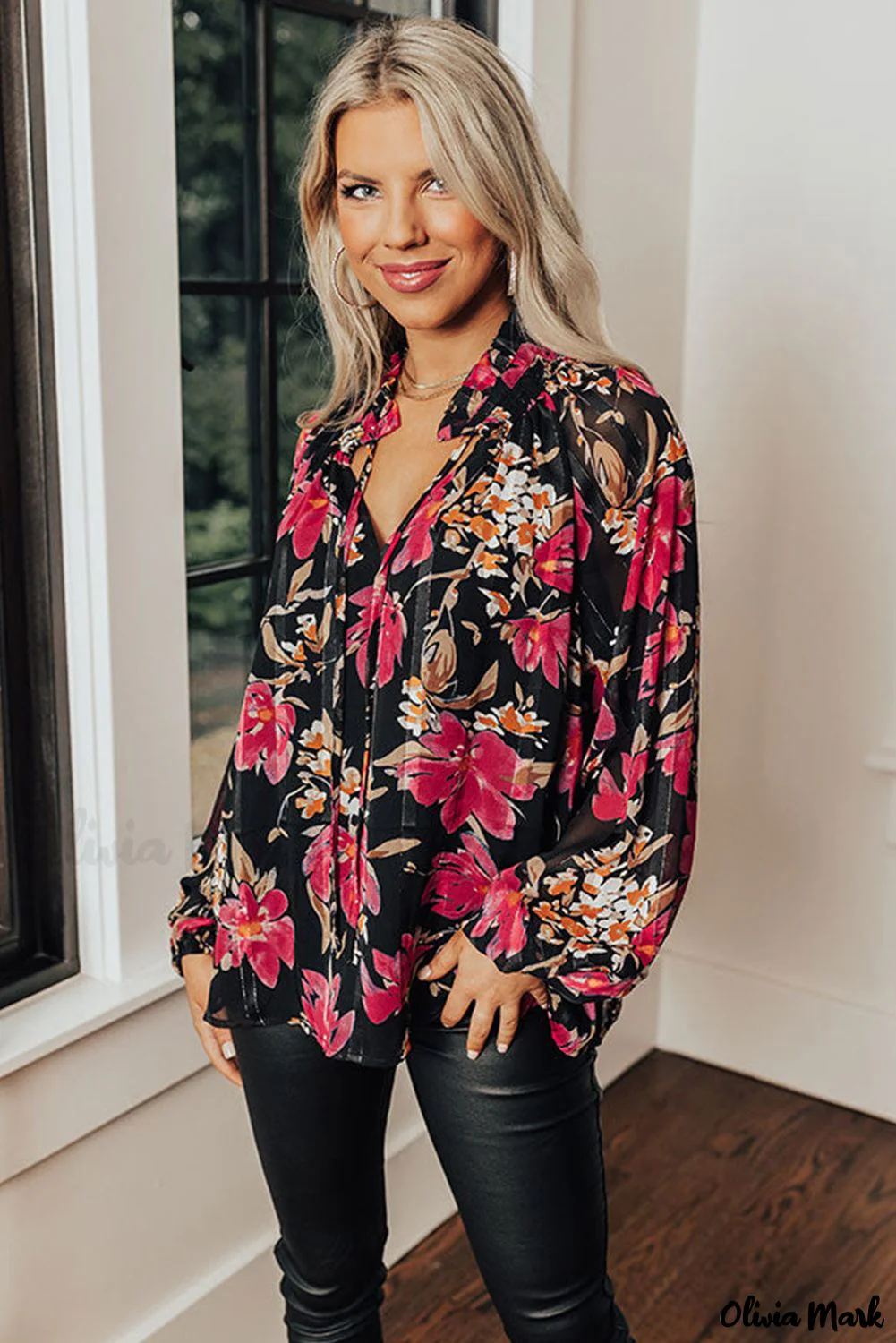 Deanwangkt - Black Floral Ruffle Collar Blouse - Deanwangkt