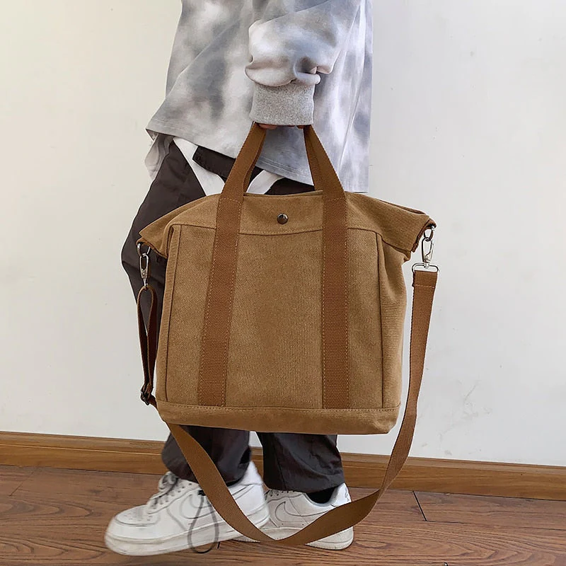 Back To College Deanwangkt Vintage Canvas Bag For Women Large Capacity Casual Shoulder Bag Students Bookbags Winter Solid Color Crossbody Bags - Deanwangkt