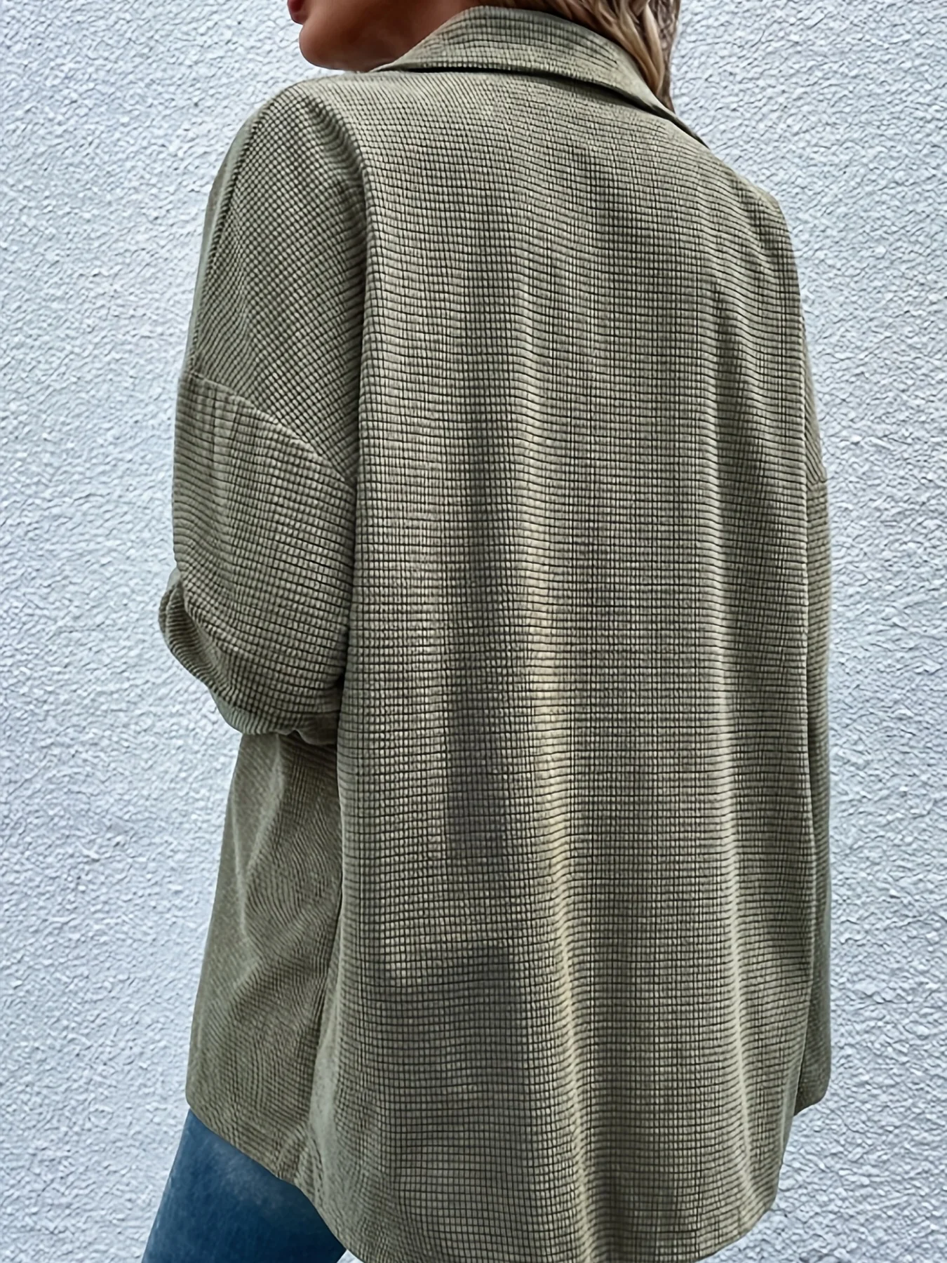 Waffle Solid Shirt, Casual Button Front Long Sleeve Shirt, Women's Clothing - Deanwangkt