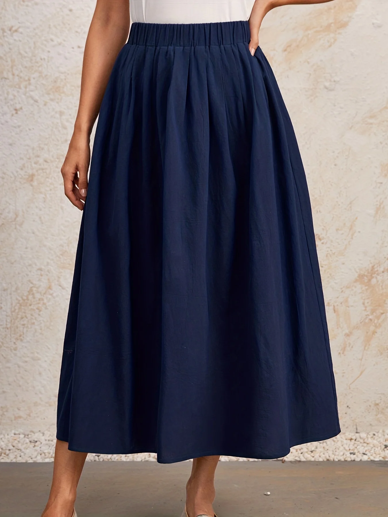 deanwangk Solid Elastic Waist Skirt, Casual Skirt For Spring & Summer, Women's Clothing - Deanwangkt