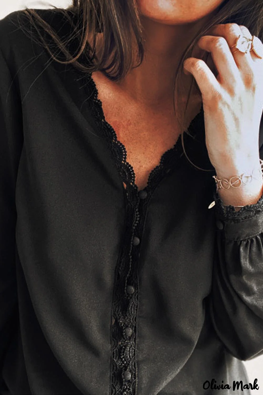 Deanwangkt - Black Crochet Lace Button Down Long Sleeve Shirt - Deanwangkt