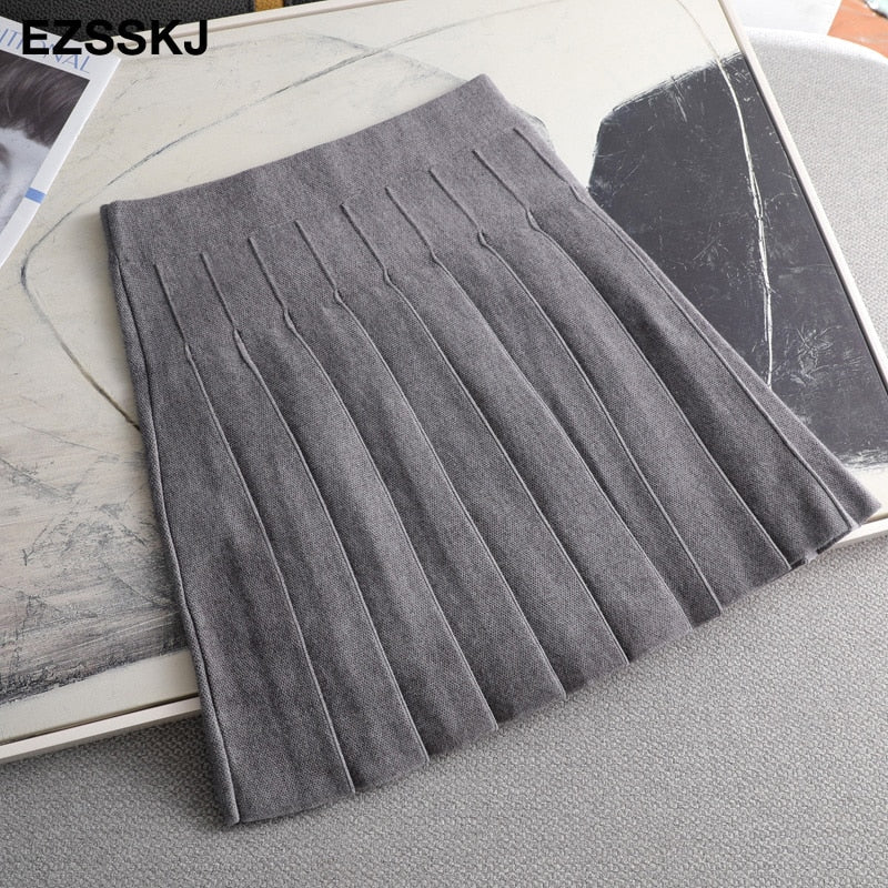 Christmas Gift Deanwangkt Autumn winter a-line thick short SWEATER Skirt Women  good quality cute pleated mini skirt female elegant  knit skirt - Deanwangkt
