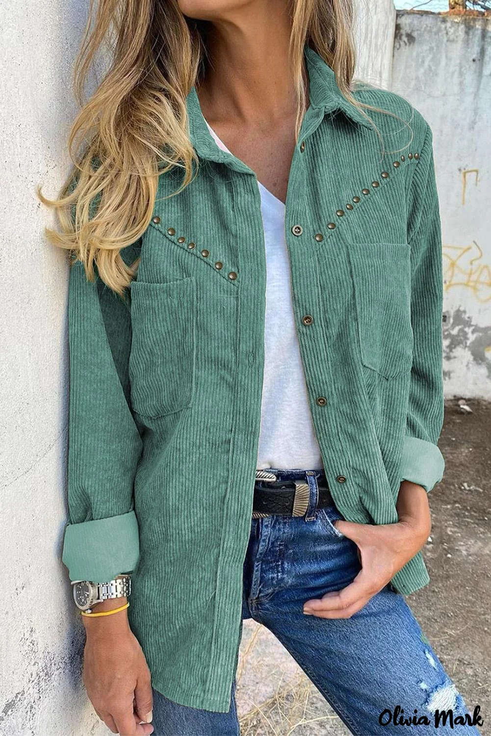 Deanwangkt - Beige corduroy buttoned long sleeve shirt with pockets - Deanwangkt