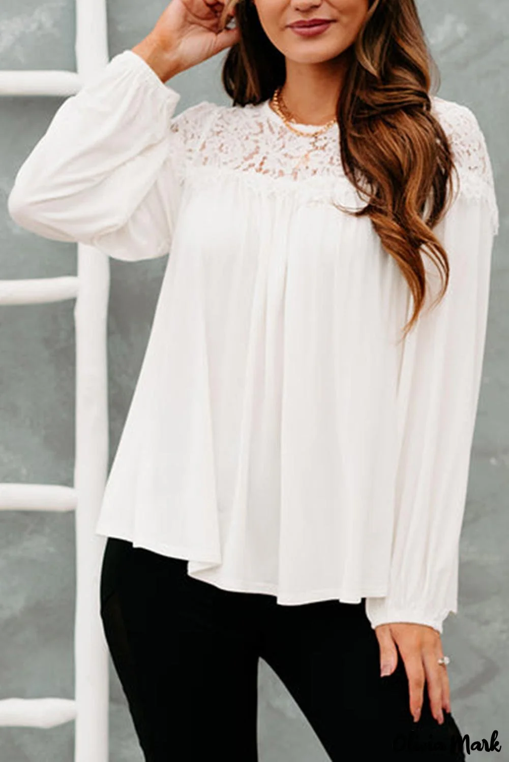 Deanwangkt - White long sleeve top with lace details - Deanwangkt