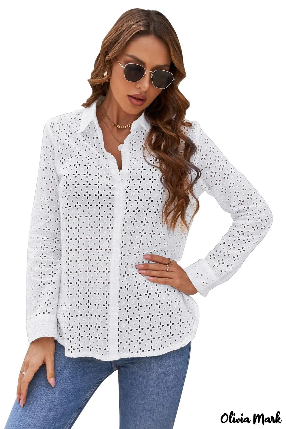 Deanwangkt - Black Hollow Out Floral Eyelet Long Sleeve Shirt - Deanwangkt