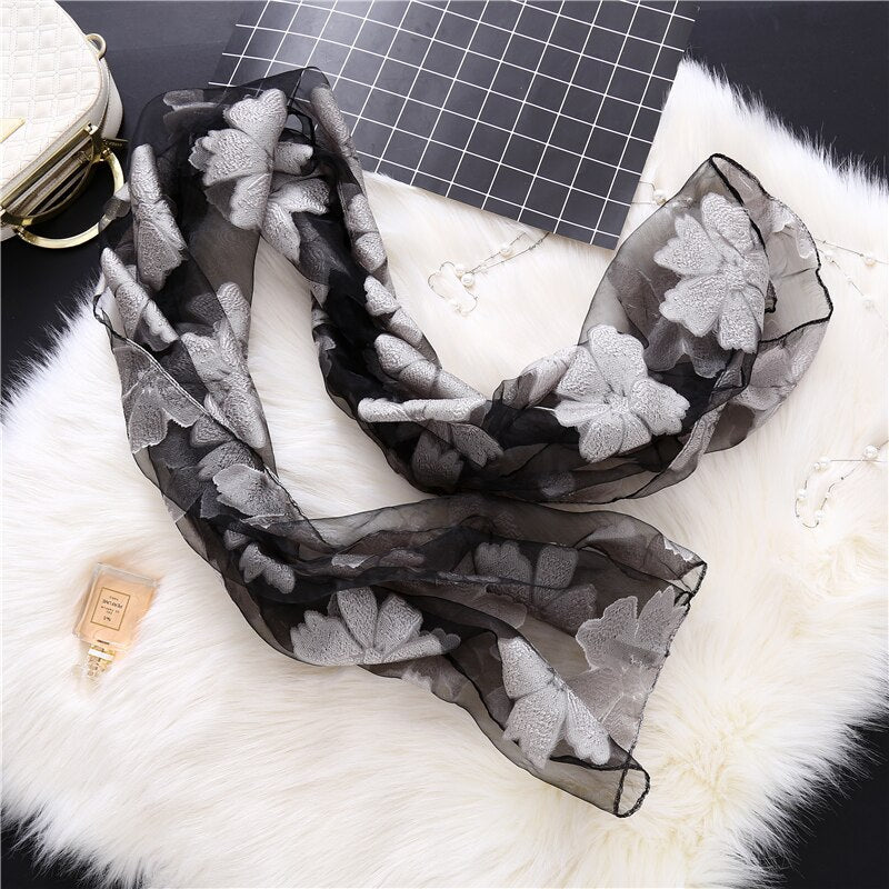 Christmas Gift Deanwangkt New Spring Summer Scarf Women Fashion Leaf Cut Flowers Scarves Elegant Lady's Beach Cove Up Winter Scarf For Women Shawl - Deanwangkt