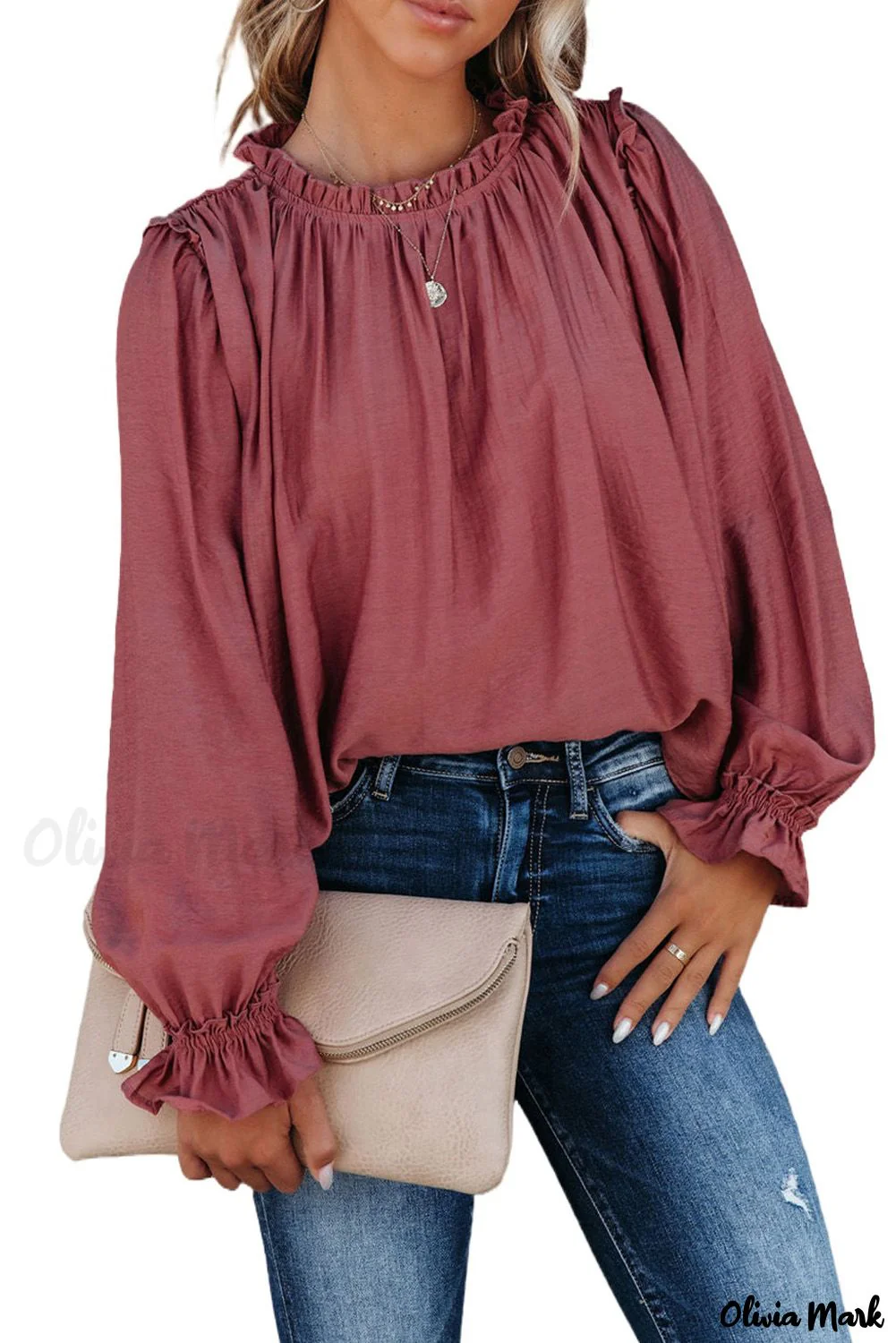Deanwangkt - Red Long Sleeve Ruffled Blouse - Deanwangkt