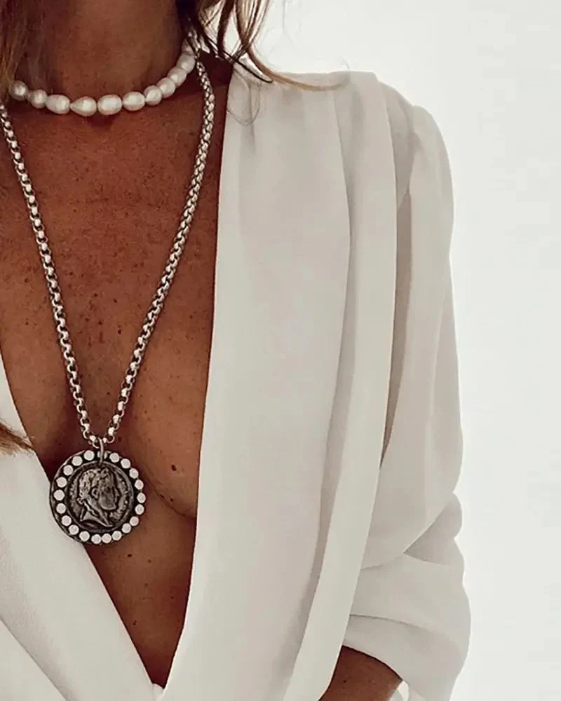 Deanwangkt - Plunge Neckline Long Sleeve Ruched Top - Deanwangkt