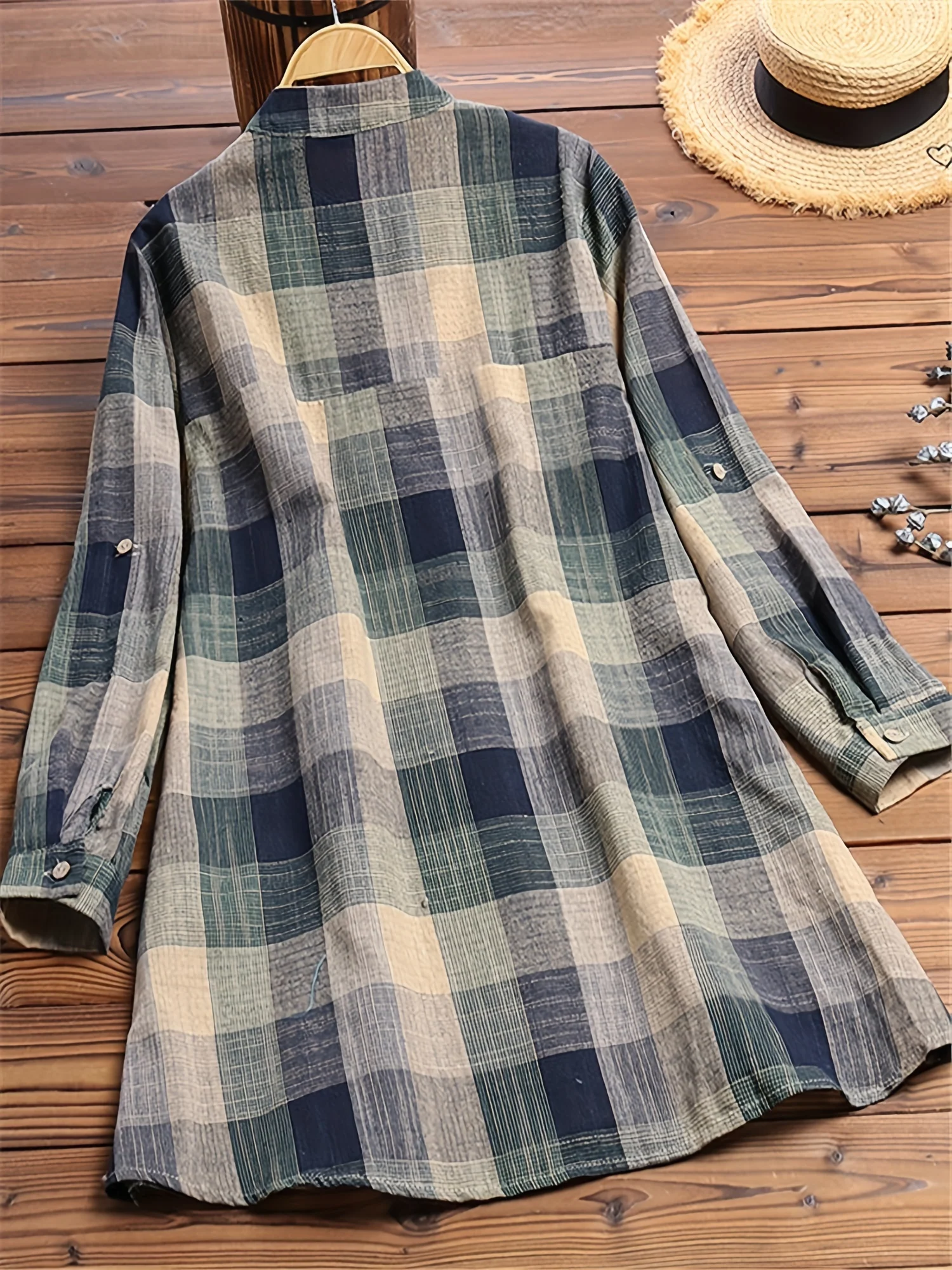 Plaid Print Button Front Shirt, Casual Long Sleeve Shirt, Women's Clothing - Deanwangkt